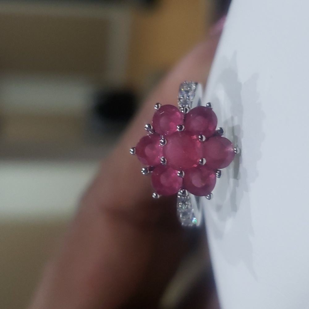 PINK Cubic Zirconia 925 Silver Women Girl Ring Size US 10/6.5